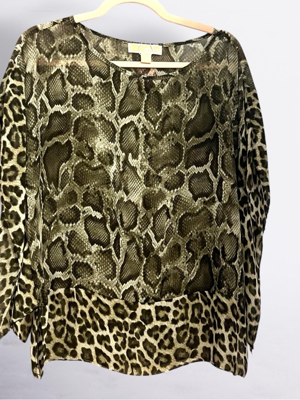 MICHAEL Michael Kors Olive Green Animal-Print Long Sleeve Tunic